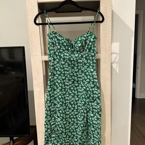 Green Floral Spaghetti Strap Dress